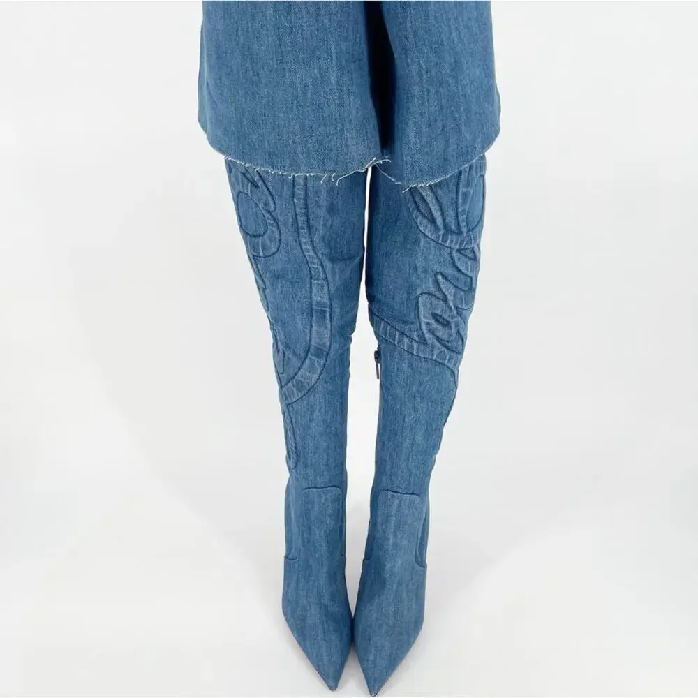 Christian Louboutin Denim Over the Knee Boots - Picture 8 of 15